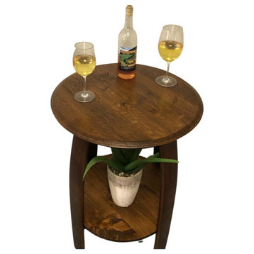 Barrel Side Table With Shelf, Pine, 28"