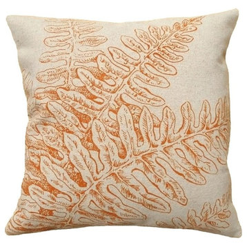 Fern Hand-Printed Linen Pillow, Orange
