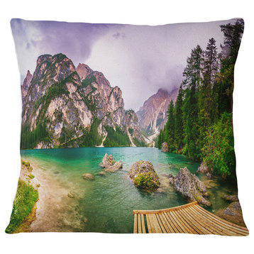 Mountain Lake Between Mountains Landscape Printed Throw Pillow, 16"x16"