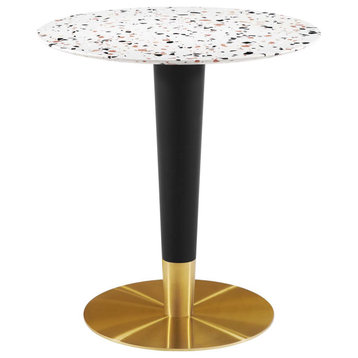 Zinque 28" Round Terrazzo Dining Table, Gold White