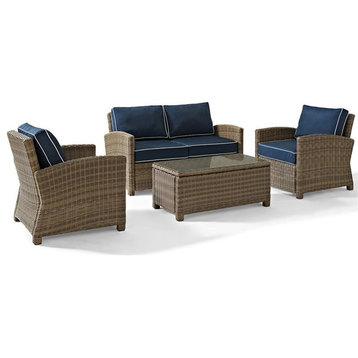 Crosley Furniture Bradenton 4 Piece Fabric Patio Sofa Set in Brown and Navy