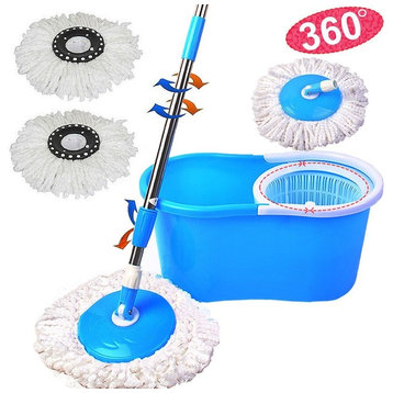 Floor Mop 360 Bucket 2 Heads Microfiber Spin Spinning Rotating Head