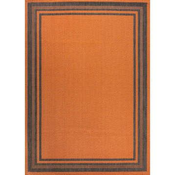 James Modern Border Stripe Indoor/Outdoor Area Rug, Orange/Dark Gray, 4x6