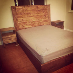 Rustic Style Platform Bed / Headboard - Beds