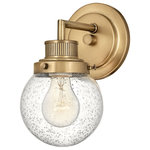 Hinkley Lighting - Poppy 1-Light Bath Light, Heritage Brass - Poppy features clear glass spheres that bubble out of the refined  ribbed Chrome or Heritage Brass fitters to create a simple  yet sophisticated silhouette. An elegant  stepped backplate and crisp crossbar anchor this airy design. Poppy showcases mid-century style with a spectacular spin.&nbsp