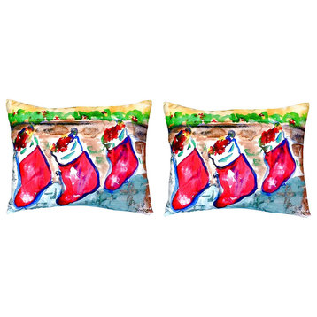 Pair of Betsy Drake Christmas Stockings No Cord Pillows 16 Inch X 20 Inch
