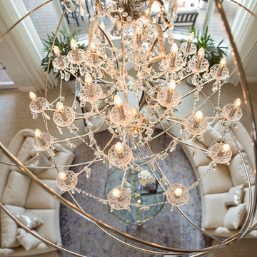 Foucaults Orb Extra Large Polished Nickel Crystal Chandelier in Great Room