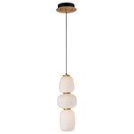 ET2 Lighting - Soji LED 3-Light Pendant - Inspired by Japanese lanterns, this soft contemporary collection features Satin White glass shades of various shapes and sizes mounted on metal frames finished in a dramatic two-tone Gold with Black accents.