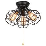 LNC - LNC Wire Cage Ceiling Lights, 3-Light Pull String Ceiling Lamp, Black Finish - Illuminate hallways and rooms with low ceilings with the LNC Semi Flush Mount Light. This industrial ceiling light is crafted from iron and then finished in black. With wire cage shade, this unique light adds vintage style to garages, entryways, and laundry rooms.