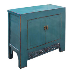 Chinese Distressed Rustic Teal Blue Foyer Console Table Cabinet - Bathroom Vanities And Sink Consoles
