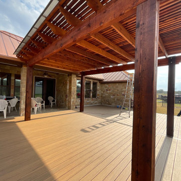 Cedar pergola and composite deck with lighting