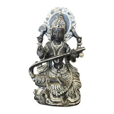 Mogul Interior - Hand-Carved Indian Statue Goddess Saraswati Stone - Decorative Objects And Figurines