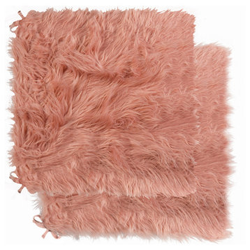 LaredoFaux Sheepskin Fur Chair Pads, 16"x16", Set of 2, Dusty Rose
