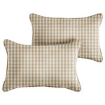 Mozaic Company - Beige White Check Outdoor Lumbar Pillow Set of 2, 13x20 - This plaid/check pattern on this set of two outdoor lumbar pillows is sure to cozy up your favorite outdoor space! Give your patio seating a touch of farmhouse charm with these beautiful pillows made out of 100% weather-resistant fabric. These pillows will withstand the sun, rain and stains for seasons to come, while providing luxurious comfort for you and your guests. Made in the USA and filled with plush, polyester, they offer both quality and support.