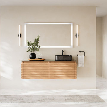 Accordion Bath Vanity, Single Sink 60", Maple, Wall Mounted, Right Sink