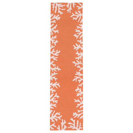 Capri Coral Border Indoor/Outdoor Rug, Coral, 2'x8' Runner