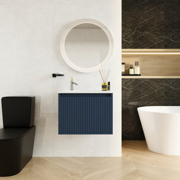 BNK Bath Vanity, Resin Sink, Modern Design, Soft Close Doors, Blue, 24