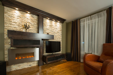 Transitional living room photo in Montreal