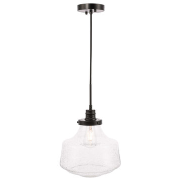 Living District LD6258BK 1 light Black and Clear seeded glass pendant