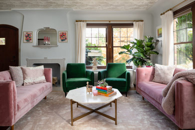 Joyful Pink Green Lake Living Room