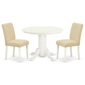 3-Piece Round 42" Table, 2 Parson Chair-Light Beige