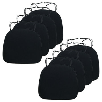 LeisureMod Non-Slip Reversible Chair Cushion Pads With Ties, Black, Set of 8