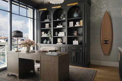 Transitional freestanding desk wallpaper study room photo in San Diego