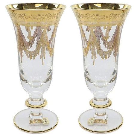 Interglass Italy 2pc Luxury Crystal Glasses, 24K Gold-Plated (Champagne)