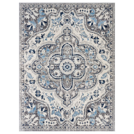 Roma Traditional Area Rug, Navy/Light Gray, 7'10"x10'