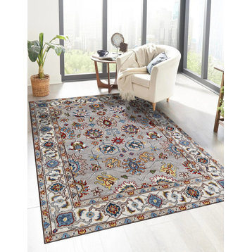 Hand-Knotted Wool Gray Traditional All Over Tabriz Rug, 8'x10'