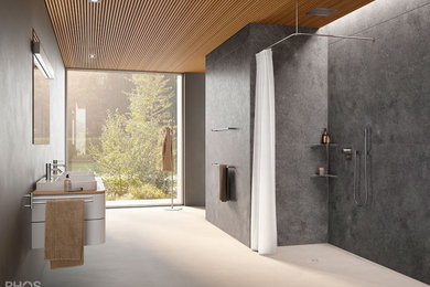 L-Form Duschvorhangstange zur Wandverklebung in Edelstahl Design