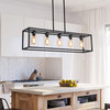 5-light Kitchen Pendant Lighting Industrial Linear Chandelier Matte Black, Black