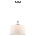 Innovations Lighting - Large Bell 1-Light LED Pendant, Brushed Satin Nickel, Glass: Matte White Cased - One of our largest and original collections, the Franklin Restoration is made up of a vast selection of heavy metal finishes and a large array of metal and glass shades that bring a touch of industrial into your home.