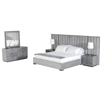Modrest Buckley Grey and Black Stainless Steel Bedroom Set, Eastern King