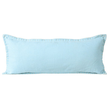 Embroidered Edge Bordered Throw Pillow, Light Blue, 14" X 36"