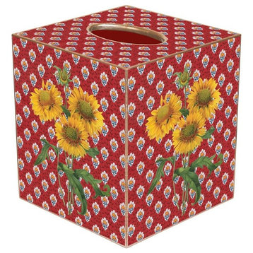 TB400-Sunflowers on Red Provencial Print Tissue Box Cover
