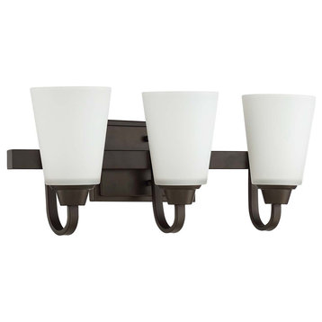 Grace 3-Light Vanity Light, Espresso With White Frosted Glass