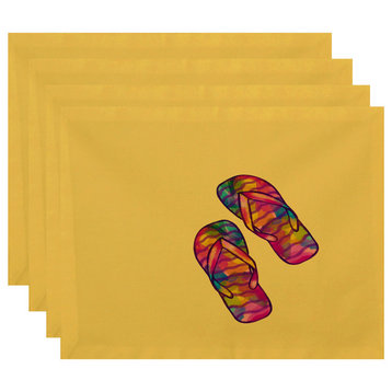 18"x14" Rainbow Flip Flops, Geometric Print Placemat, Set of 4, Yellow