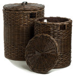 The Basket Lady - Round Wicker Hamper, Antique Walnut Brown, Large - This hamper combines beauty with functionality. A favorite of hotels, spas, fitness clubs, and households everywhere.