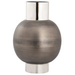 Elk Home - Allred Vase - The Allred Vase is made from metal in a two-tone finish. This oversized vase has a banded base and clyndrical neck in a polished silver finish, and a rounded body in brushed gunmetal.