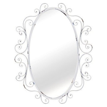 Hanging Oval Mirror With Metal Scroll Framework