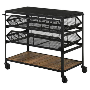Pemberly Row Metal Frame Accent Storage Cart with Casters Natural and Black