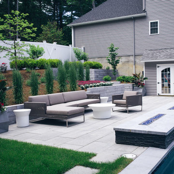 Fire feature and pool waterfall spill off