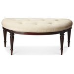 Butler Speciality - Butler Specialty Company, Tamara Upholstered Demilune 45"W Bench, Dark Brown - Butler Specialty Company, Tamara Upholstered Demilune 45"W Bench, Dark BrownThis elegant demilune bench features an ivory tufted-button upholstered cotton seat atop carved solid hardwood  Cherry finished legs.  It will stunningly dress up your dressing room, foyer or hall.