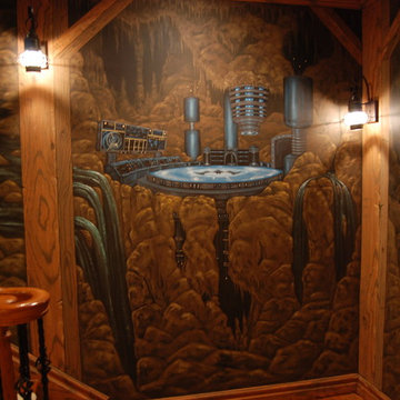 The Bat Cave Themed Mural in a stairway and lower level by Tom Taylor