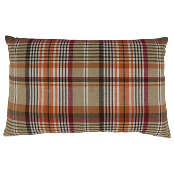 Multi-Color Down-Filled Throw Pillow With Plaid Design, 12"x20", Multi
