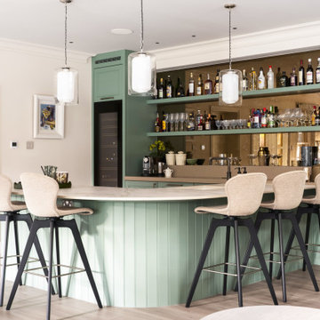 Curved Sage Green Home Bar with Seating