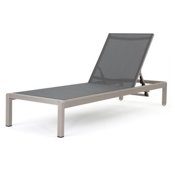 GDF Studio Coral Bay Dark Gray Outdoor Mesh Chaise Lounge, Single