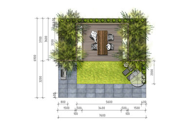 This is an example of a contemporary backyard full sun formal garden in Brisbane with natural stone pavers.