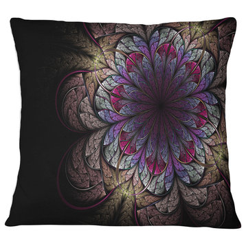 Brown and Blue Soft Fractal Flower Floral Throw Pillow, 16"x16"